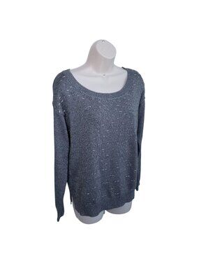 Lightweight Premise Gray Open Knit Sweater With Subtle Pinstripe Detailing Long